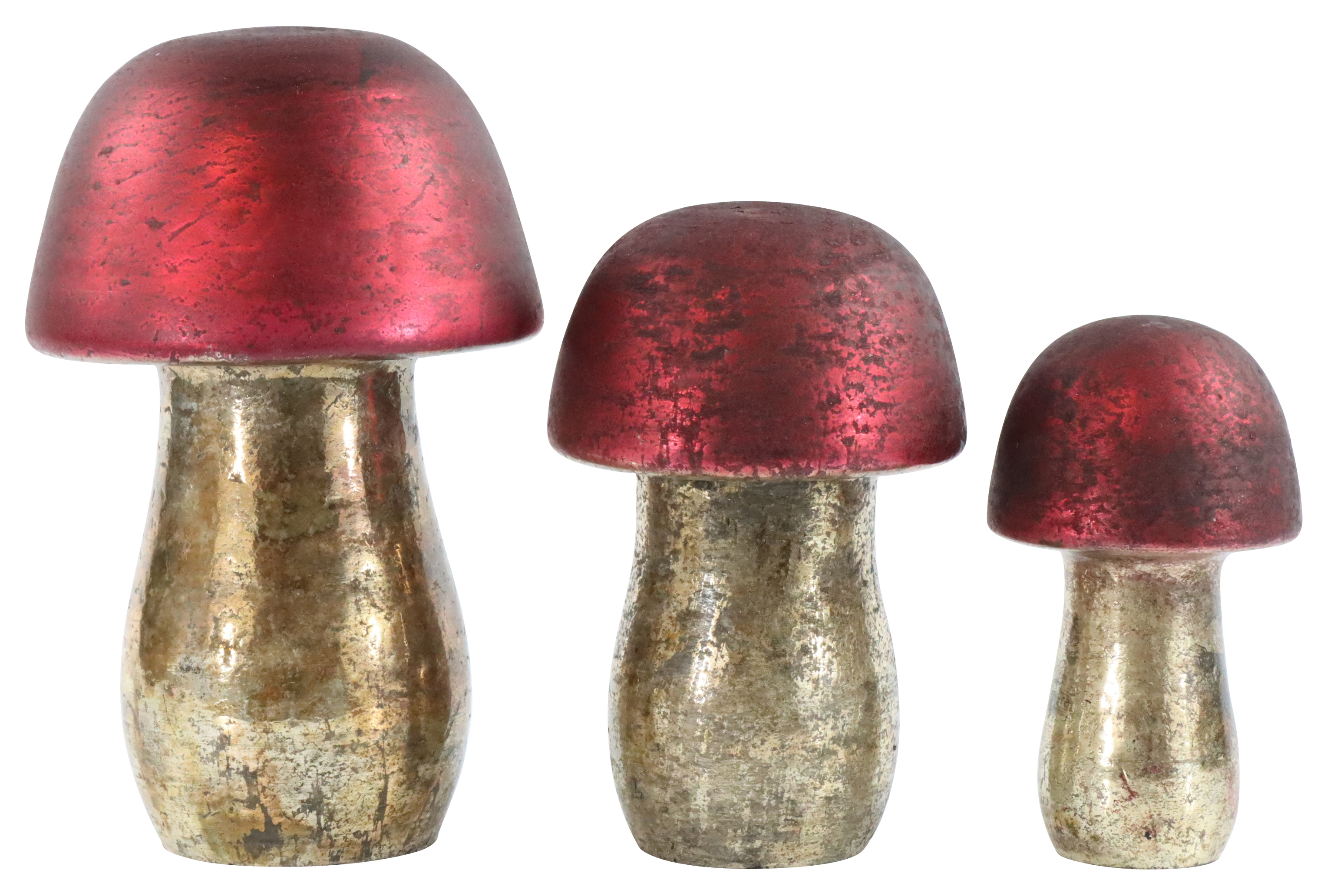 3619 GLASS MUSHROOMS ROSSO  S/3
