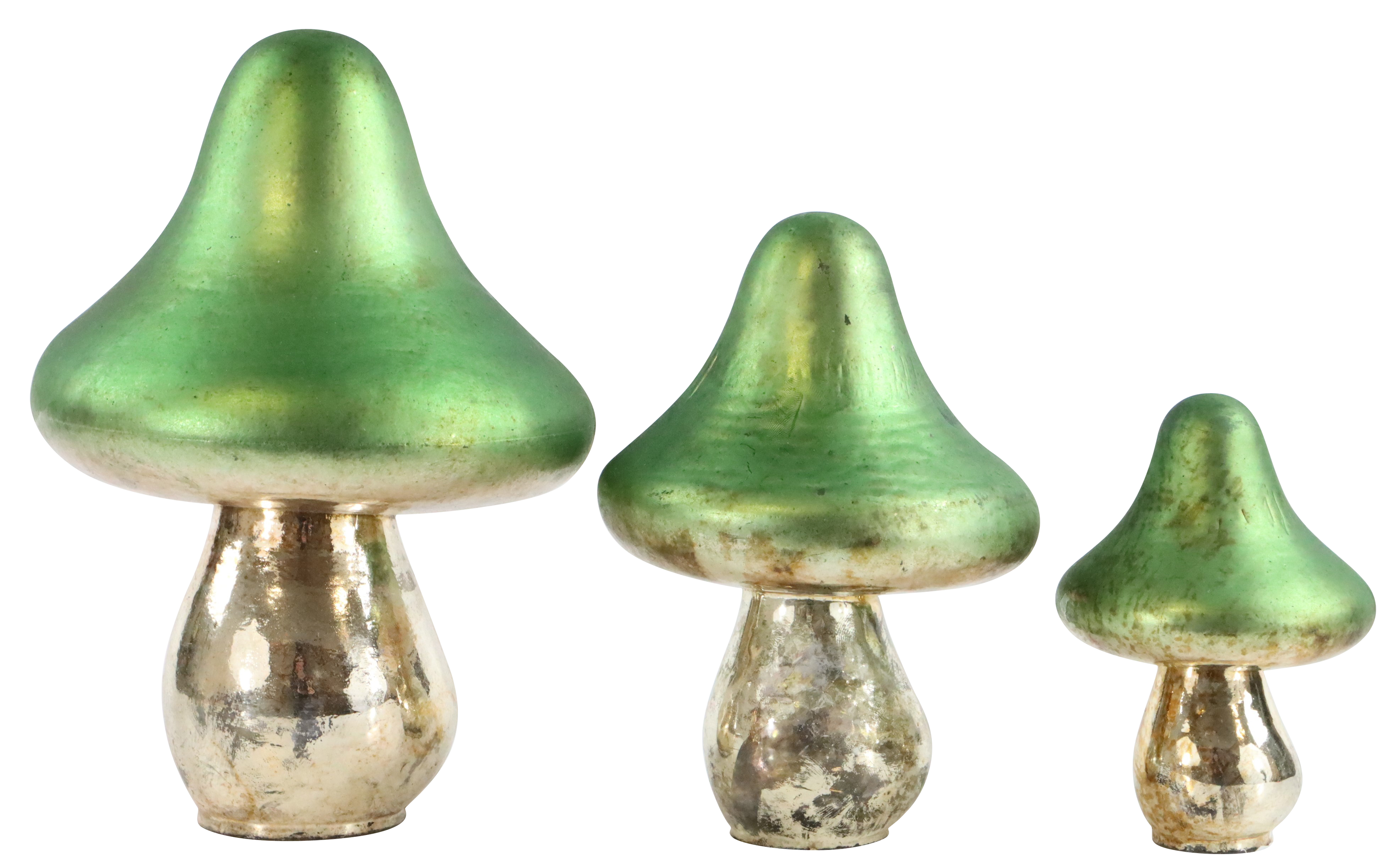 3620 GLASS MUSHROOMS VERDE  S/3