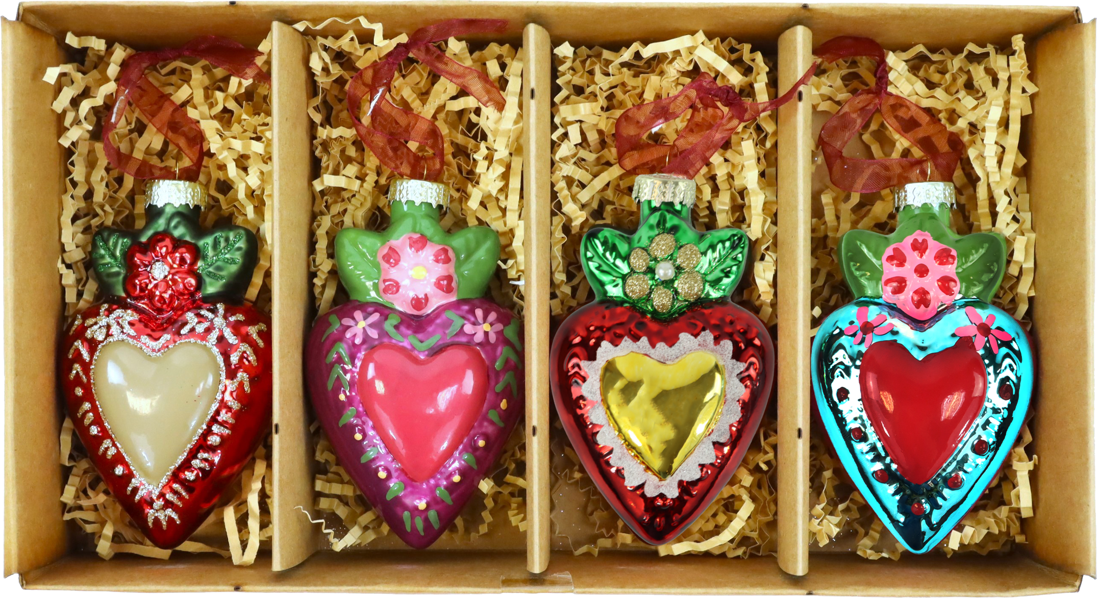 4920 GLASSCHMUCK FOLK HEARTS  S/4