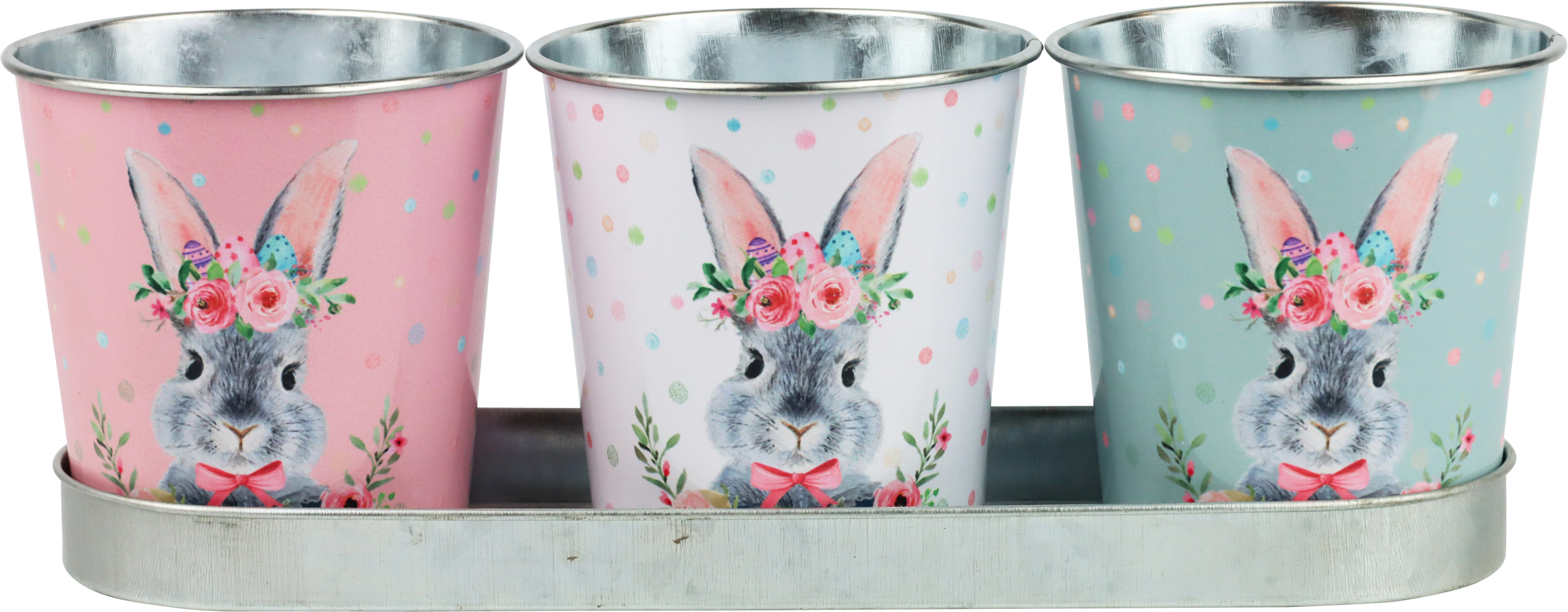 7080 BUCKET-ENSEMBLE FLORAL RABBIT  S/4