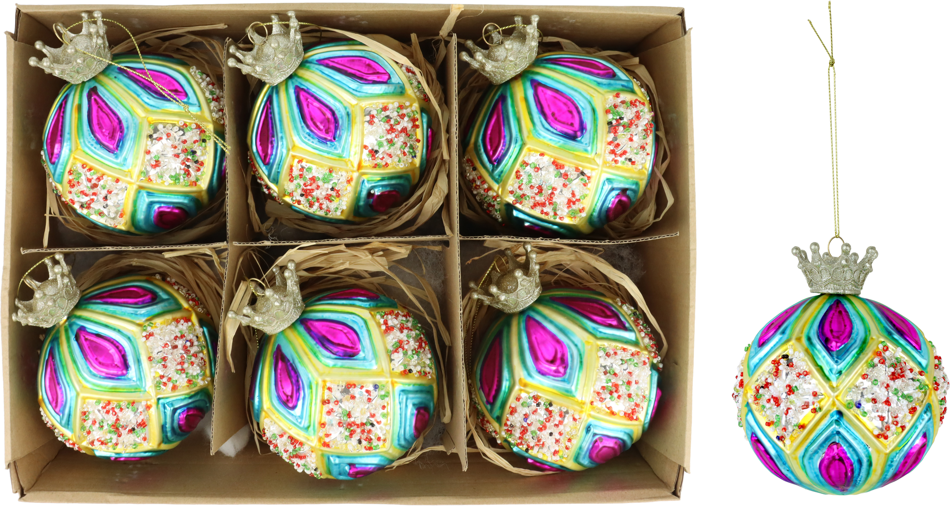 7806 GLASKUGELN FANCY CROWN  S/6