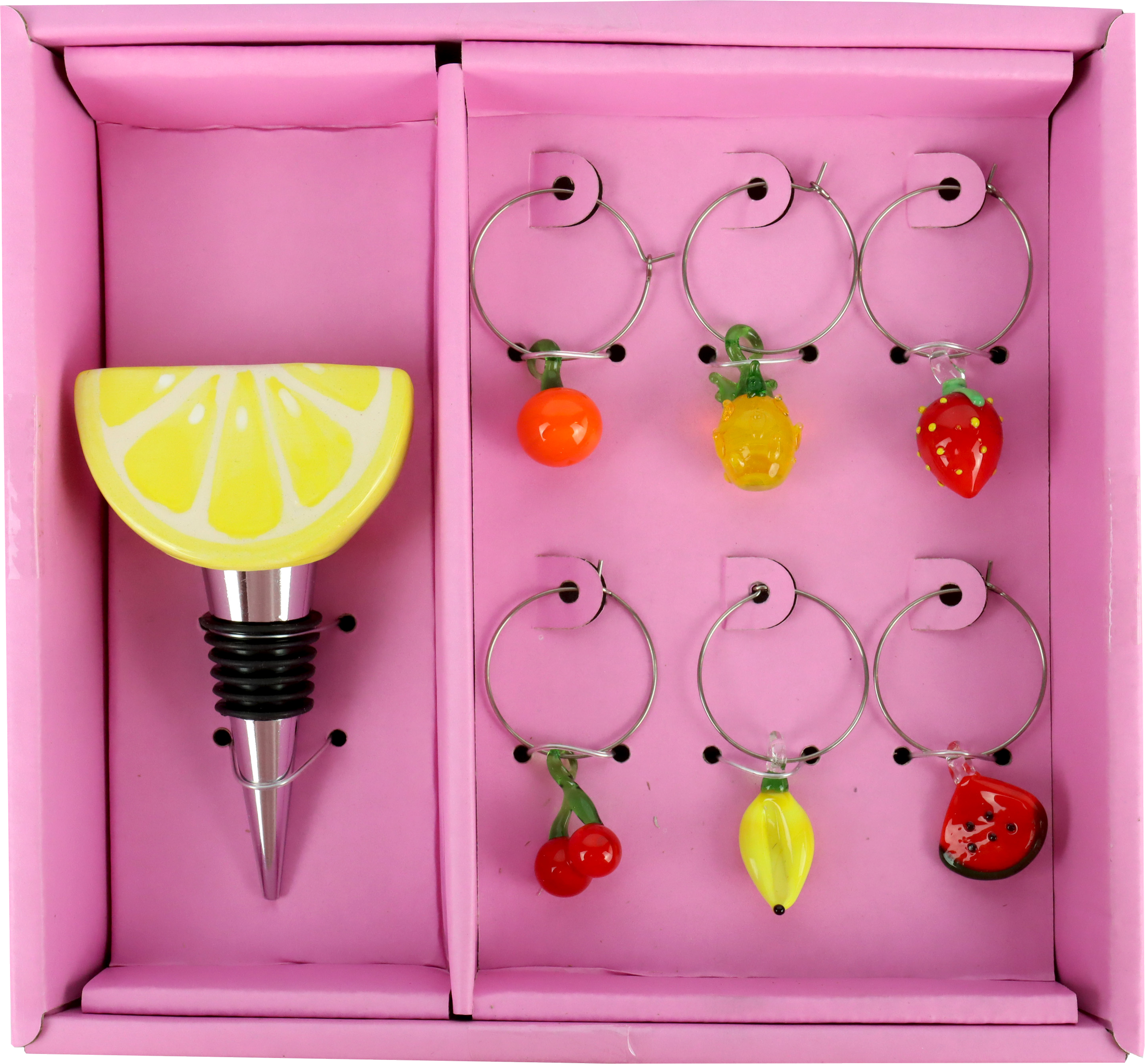 9128 BOTTELSTOPPER SET  FRUITS  S/7